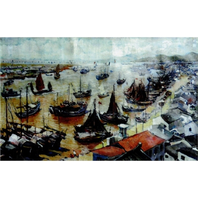 昔日沈家门渔港（油画）  44×70cm